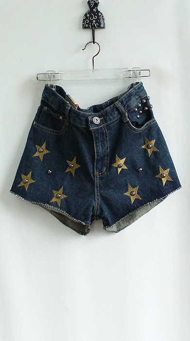 2013 women's spring delicate rivet personalized embroidery loose all-match denim shorts