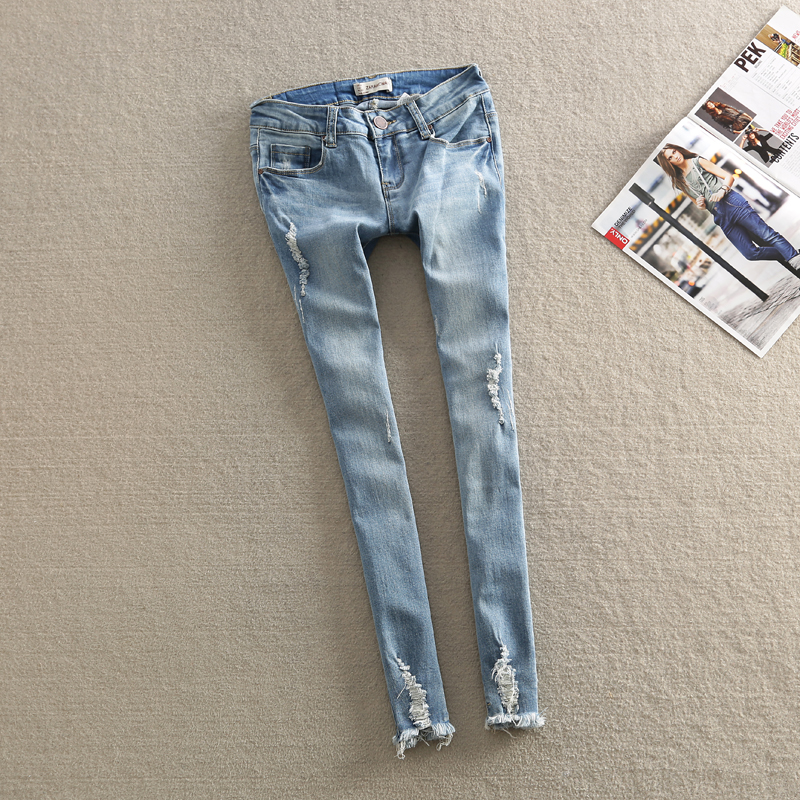 2013 women's spring fashion flash slim hole elastic denim pencil pants skinny pants