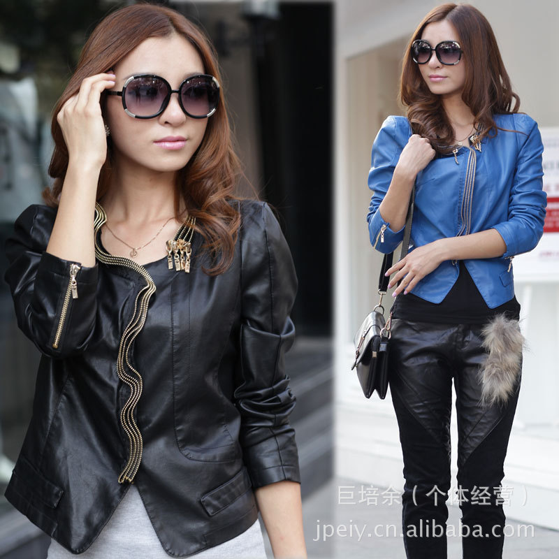 2013 women's spring fashion slim motorcycle leather clothing short design PU clothing outerwear 023250815