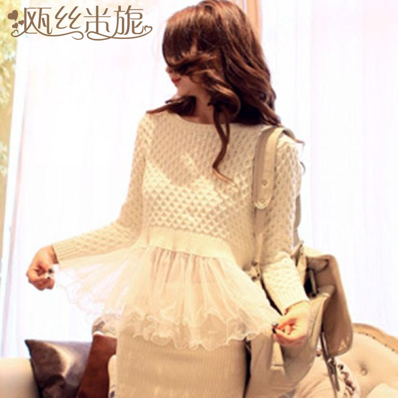 2013 women's spring lace skirt slim basic sweater top sweater female long-sleeve hot  free shipping