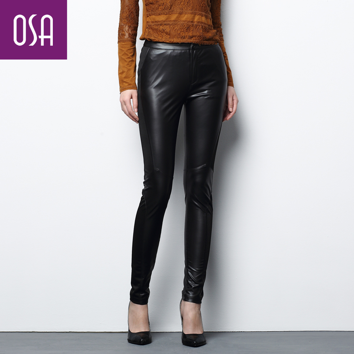 2013 women's spring leather patchwork k33028 slim legging