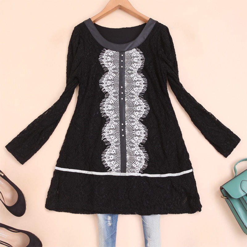 2013 women's spring long-sleeve loose plus size clothing one-piece dress female skirt pearl leather