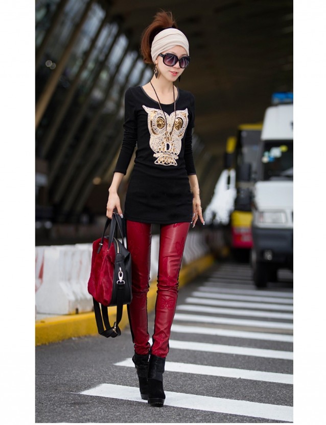 2013 women's spring long-sleeve o-neck owl pattern slim medium-long 100% cotton t-shirt basic shirt