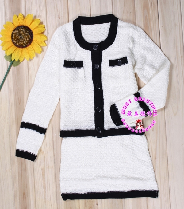 2013 women's spring o-neck long-sleeve black outerwear short skirt twinset