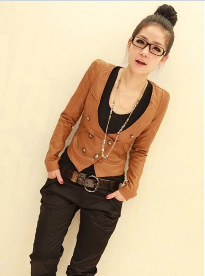 2013 women's spring outerwear female slim leather clothing short design female double breasted PU leather jacket coat