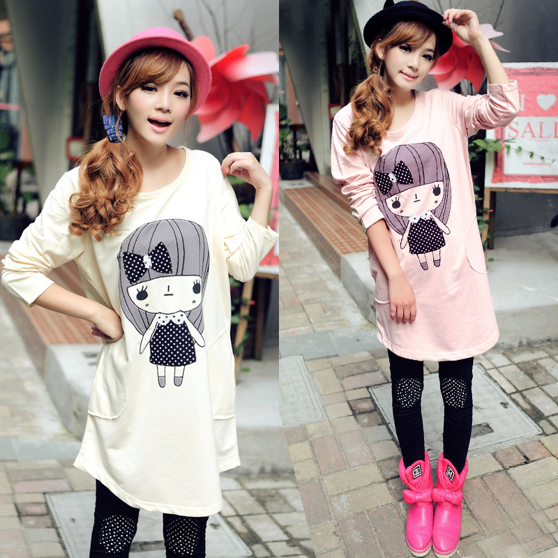 2013 women's spring plus size clothing loose dot bow print t-shirt