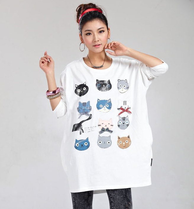 2013 women's spring plus size maternity clothing cartoon design o-neck long loose plus size long-sleeve T-shirt