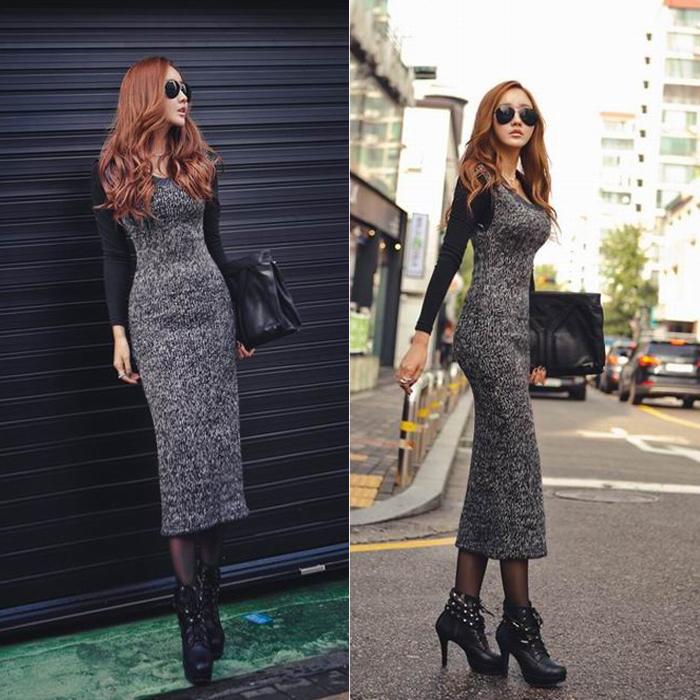 2013 women's spring slim long design thermal basic sweater dress tank dress one-piece dress