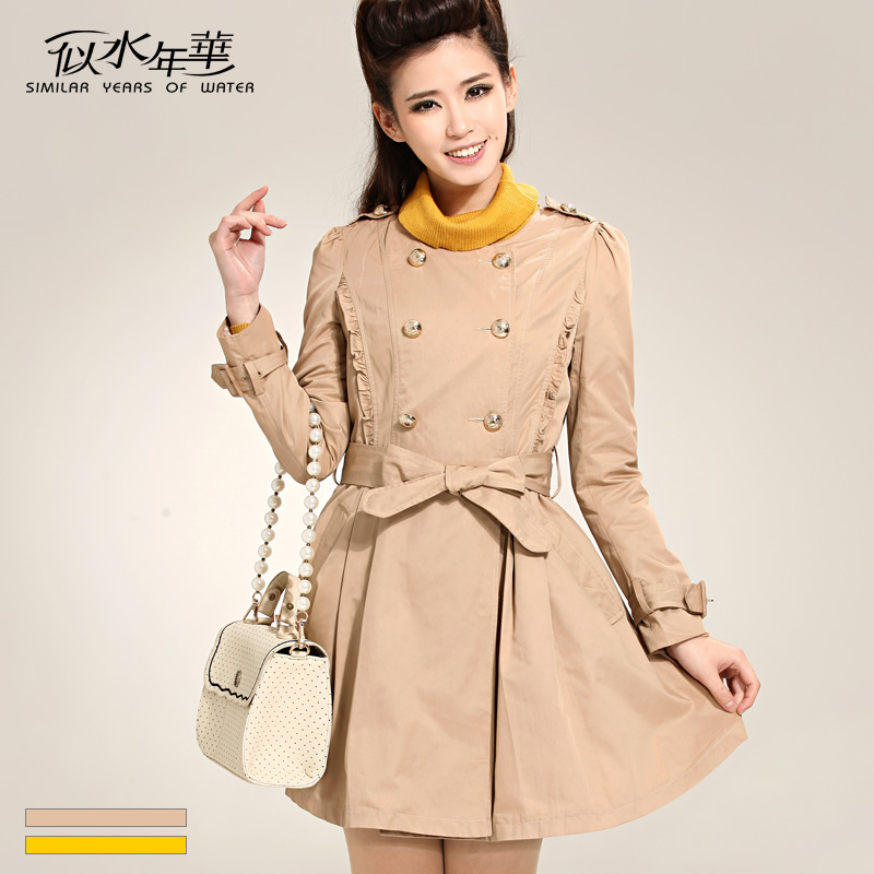 2013 women's spring slim medium-long straight o-neck trench