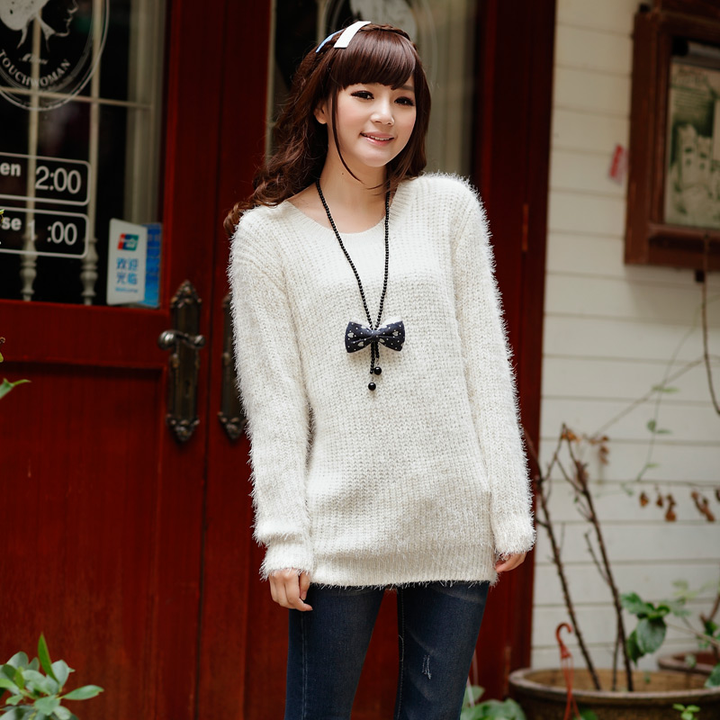 2013 women's spring sweater medium-long slim hip slim basic shirt mohair sweater Free Shipping