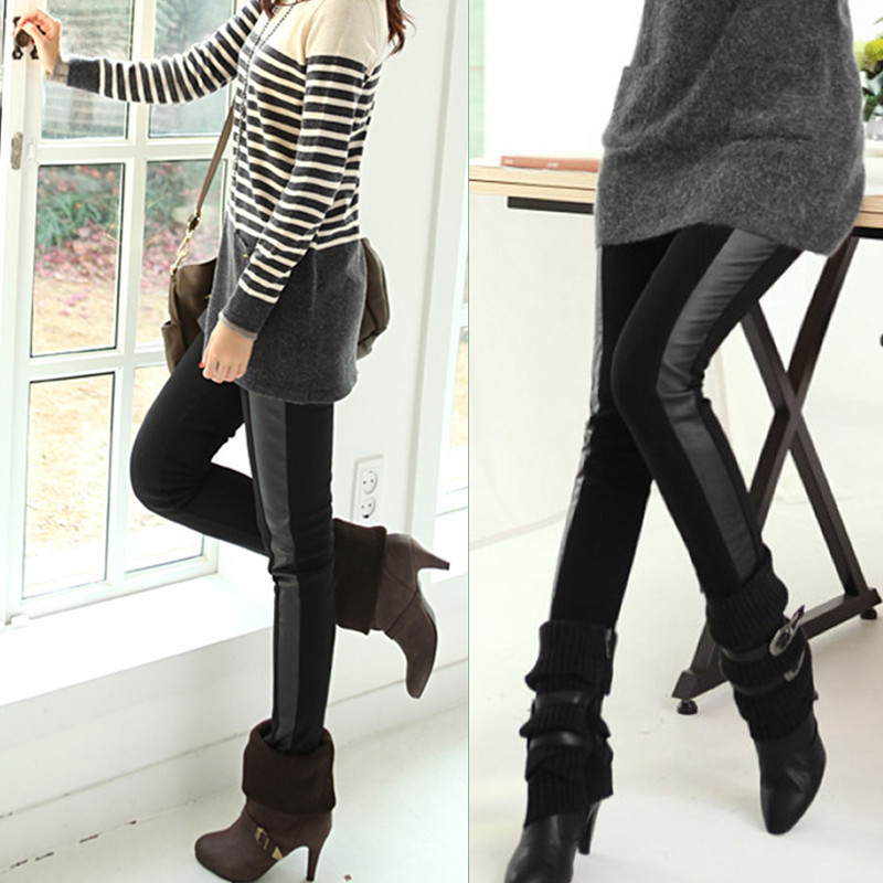 2013 women's spring trousers the trend of personality all-match fleece japanned leather women's legging