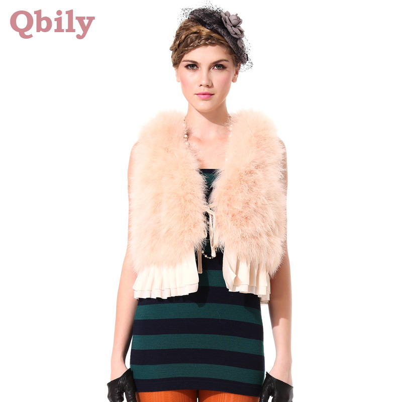 2013 women's spring vest noble elegant plush V-neck lacing ruffle short design vest