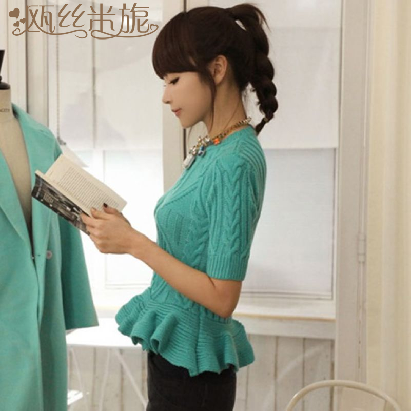 2013 women's spring women's ruffle hem slim twisted sweater hot  free shipping