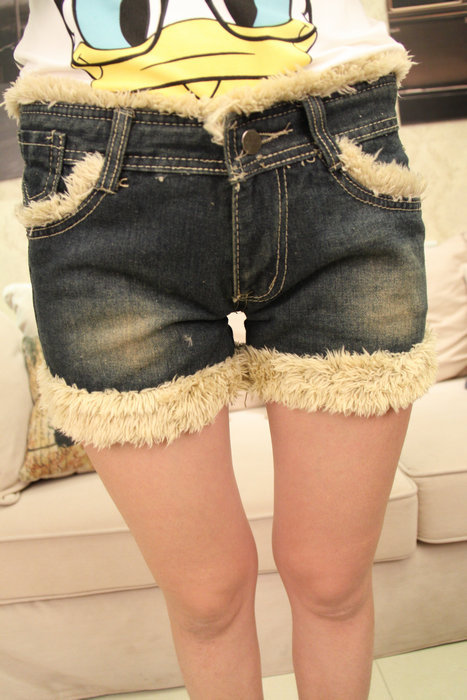 2013 women's straight domesticated hen patchwork denim shorts pocket horn button boot cut jeans shorts