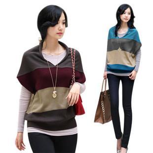 2013 women's Striped all-match color batwing Short sleeve sweater Knit knitwear Pullover tops M L XL 607