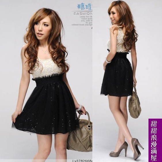 2013 women's summer 591 high waist paillette patchwork full lace sleeveless one-piece dress