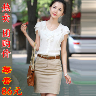 2013 women's summer chiffon work wear career set female skirt set short skirt chiffon shirt