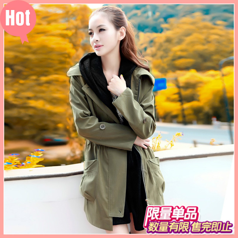 2013 women's trenchspring and autumn medium-long women's slim fashion knitted with a hood outerwear coat leisure