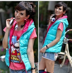 2013 women's vest multicolor glossy female fashion cotton vest female vest with a hood vest