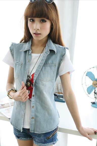 2013 women's vintage buttons sleeveless vest style denim outerwear vest female c3016