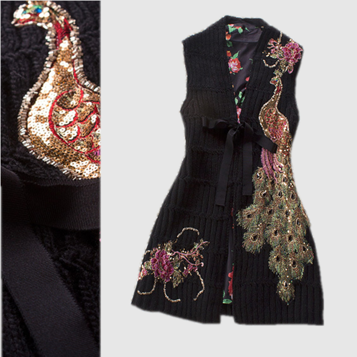 2013 women's vintage elegant peacock embroidered wool overcoat embroidery medium-long slim outerwear