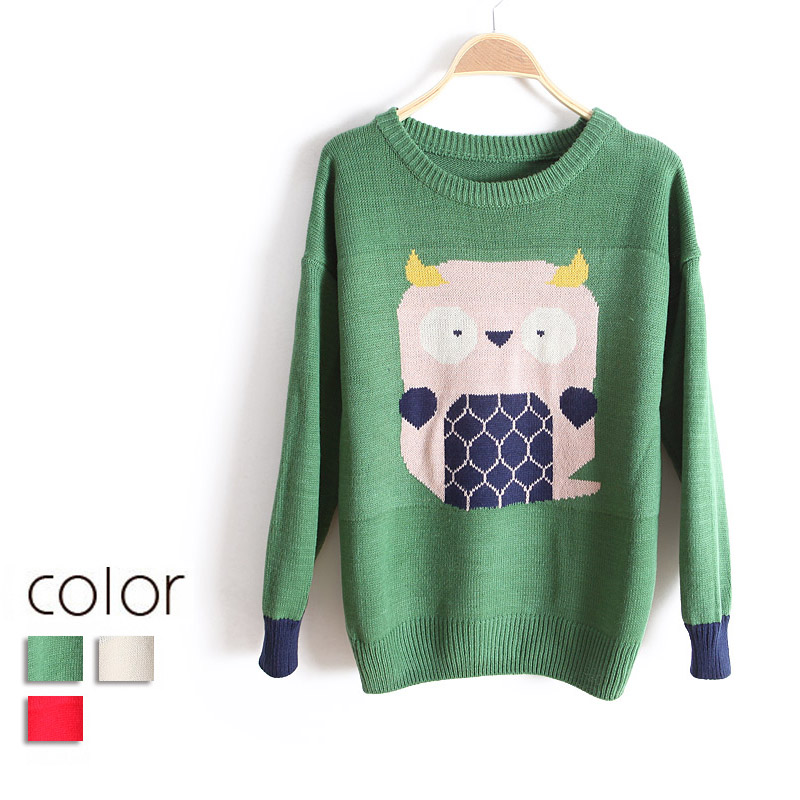 2013 women's vintage owl pattern o-neck long-sleeve pullover sweater wx1266 free shipping