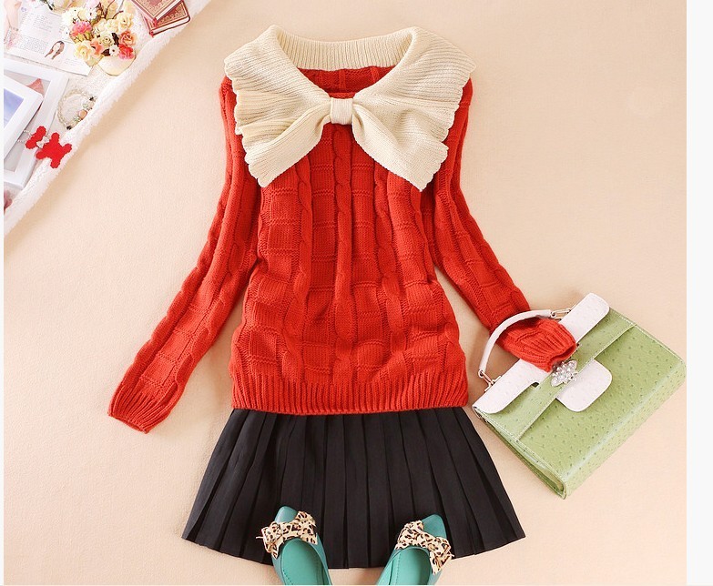 2013 women's winter big bow twisted sweater long-sleeve knitwear