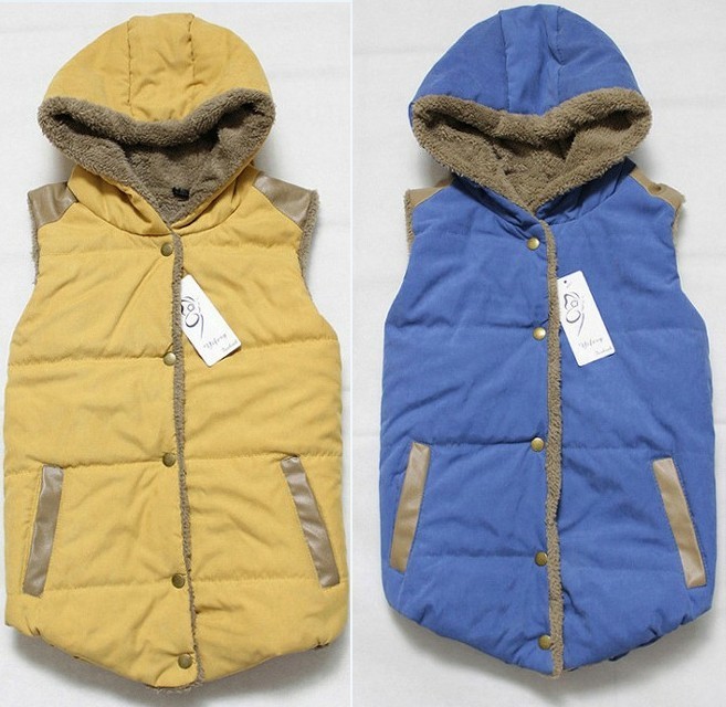 2013 women's with a hood thickening plush patchwork vest multicolor