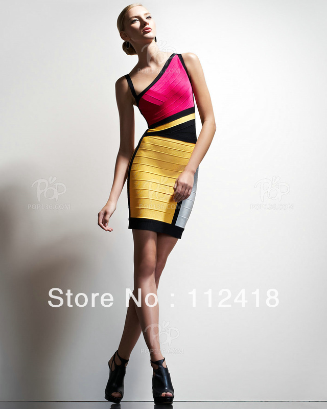 2013 women sex Nolita Asymmetrical Colorblocked Bandage Dress