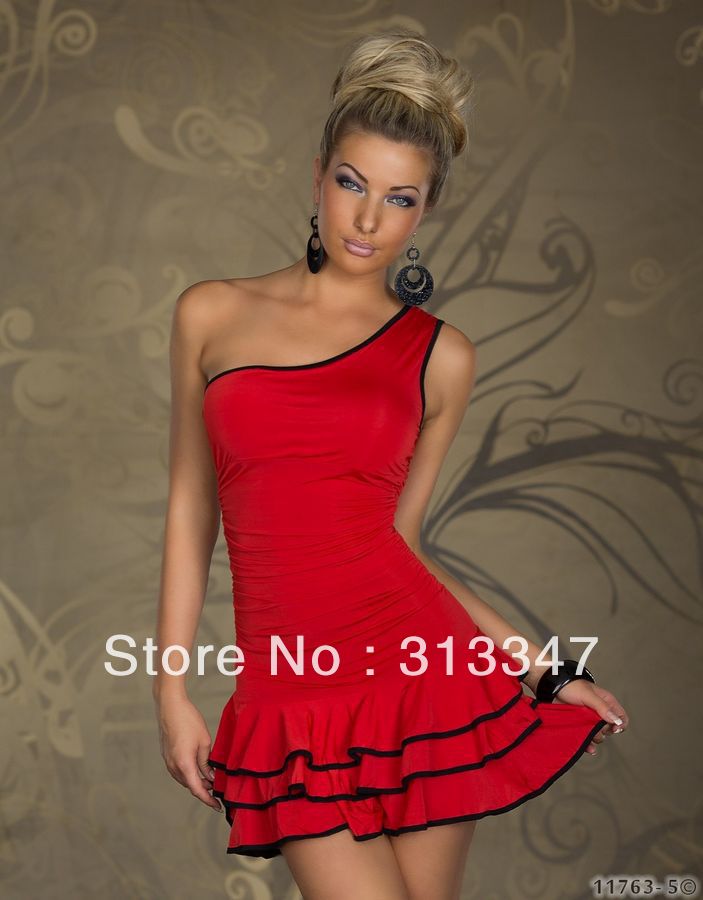 2013 Women Sweet Pleated Party One Shoulder Off Cotton Dress Hot Sale free shipping M94