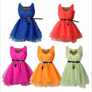 2013 Women Sweet Vintage Candy Color Organza  loose sundress ladies' summer soft chiffon dress Free shipping