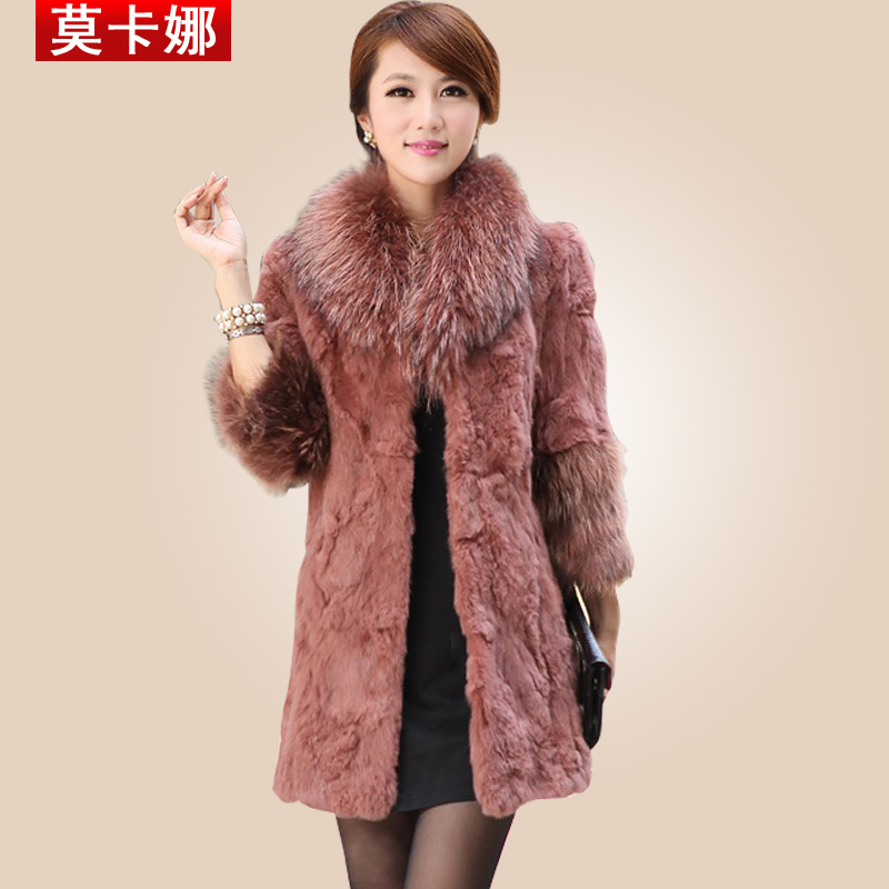 2013 women winter luxury medium-long slim rex rabbit hair fur coat