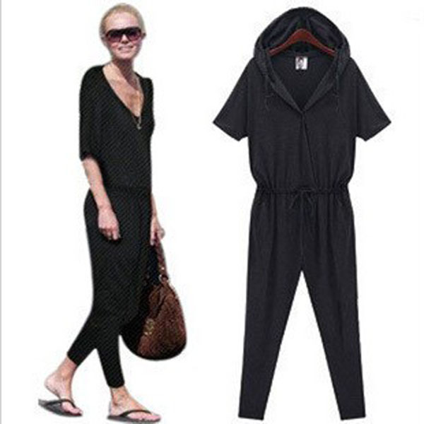 2013 womens fashion korean style hoodies slim Casual  Rompers comfortable cotton jumpsuit black/gray