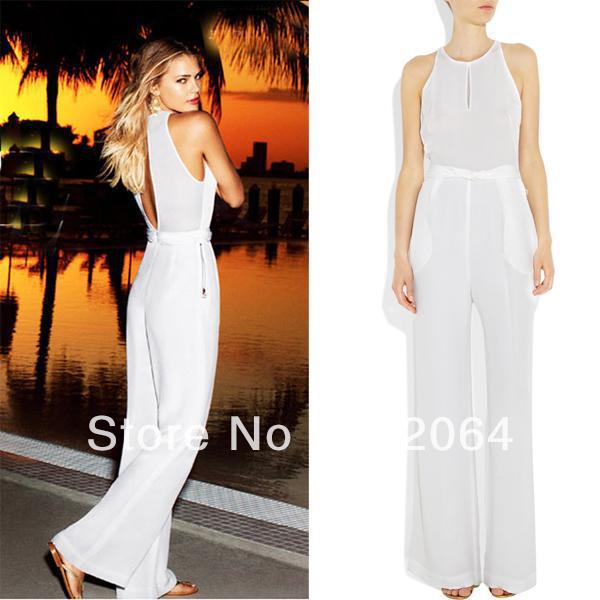 2013 womens fashion sexy slim chiffon Jumpsuit Romper Pants white XS S M L XL