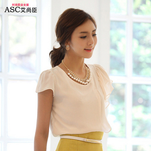 2013 work wear short-sleeve set twinset slim solid color skirt