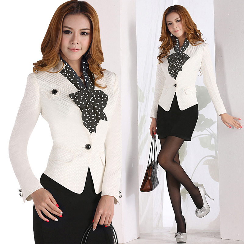 2013 work wear women's set bow dress formal piece set