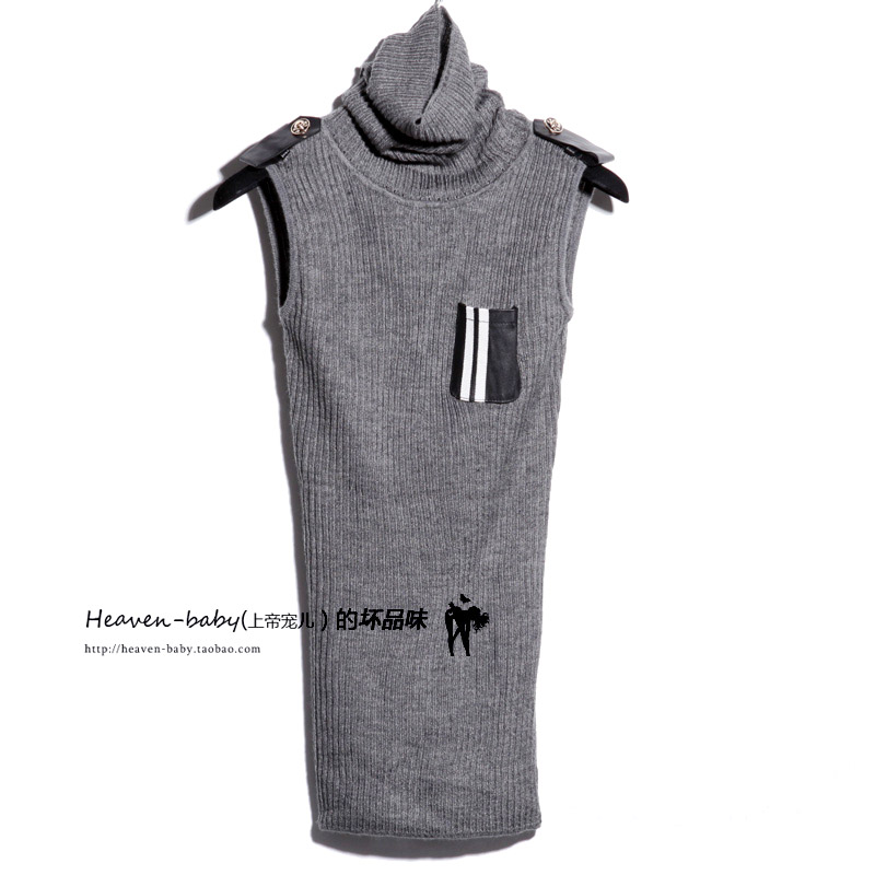 2013 woven vest dnj turtleneck wool-knitted vest genuine leather slim