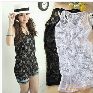 2013 Yd086 female spring and summer sexy cutout basic vest rose full lace spaghetti strap tank