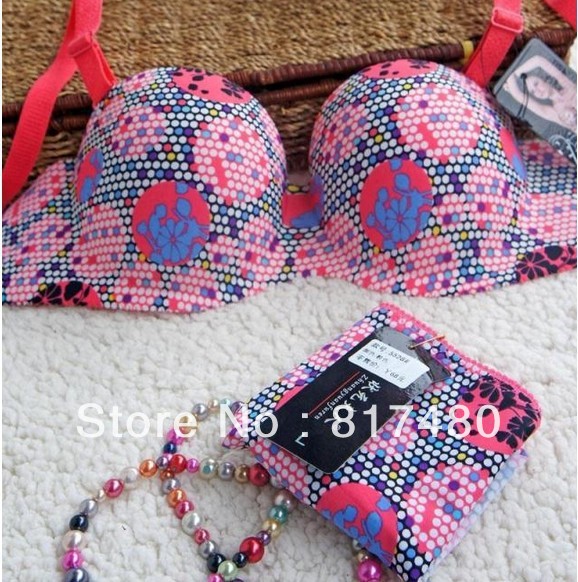 2013free shipping new arrival 3/4 cup bra set one piece thin underwear popular PUSH-UP bra set