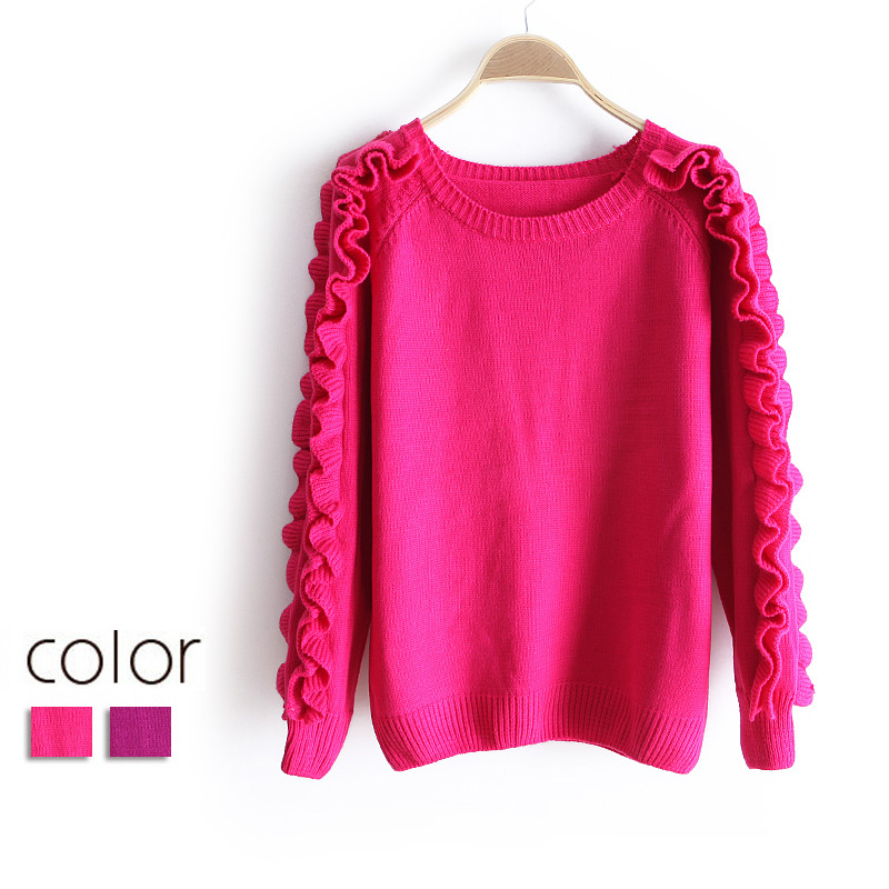 2013new sweet ruffle hem o-neck straight loose sweater pullover wx1353