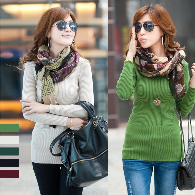 2013new Women o-neck long-sleeve elastic sweater slim basic sweater wx1185