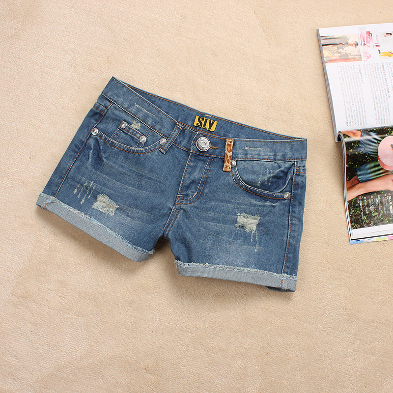 2013sly spring and summer women's female jeans shorts hole roll up hem sand shorts female trousers