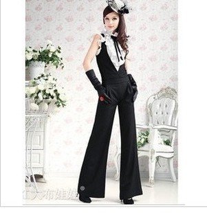 2013spring new arrival fashion hot selling black temperament 'V' neck wide-leg Jumpsuit