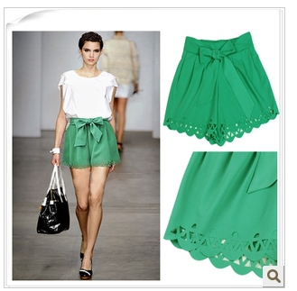 2013summer/spring Candy color plus-size  shorts loose mid draatring flat solid hollow out fashion Black/pink/green/red/yellow