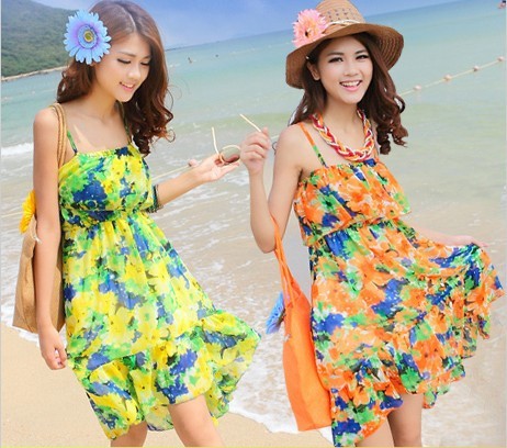 2013The new beach dress Dress Sling short paragraph Free shipping