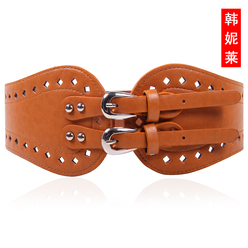 2013Vintage cutout women's belt elastic waist rivet belt all-match ultra wide cummerbund PU leather belt for women Free shipping