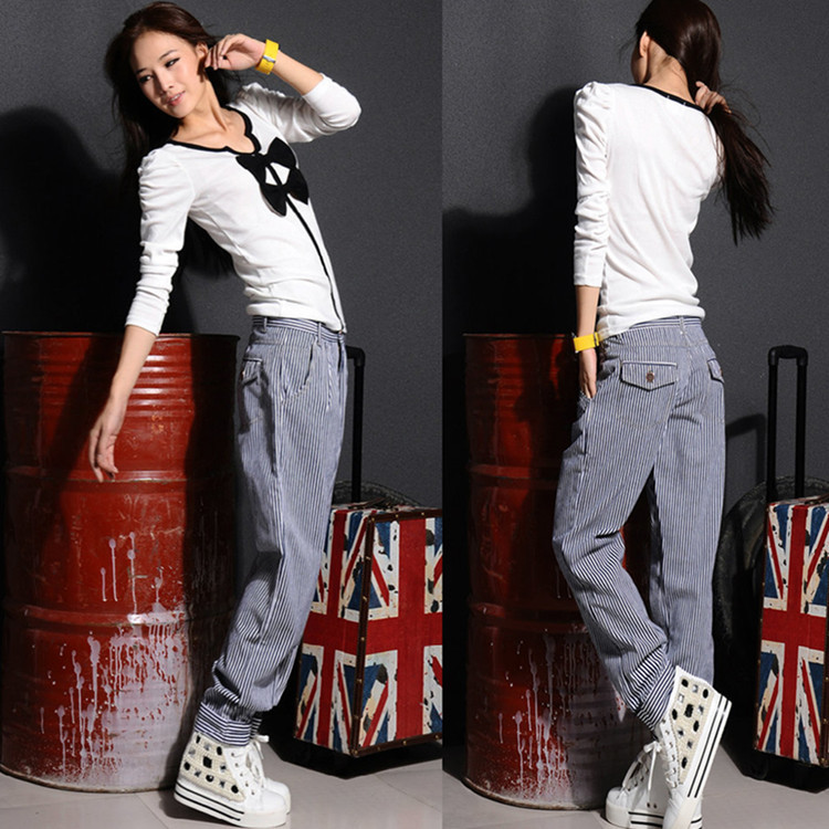 2013wholesale Autumn and winter jeans casual stripe harem pants loose long trousers 2013 pants cotton