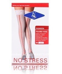 2016 Fashion Sexy Red Peach-heart Pattern Lace Top Thigh High Stockings (White)