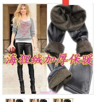 2023 plush double-layer winter warm imitation-leather pants/thickened bottoming leggings/Boots pants/bootcut