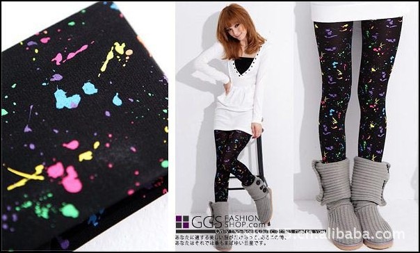 2036 color painting printed leggings pantyhose ultra-thin flexible Ms.